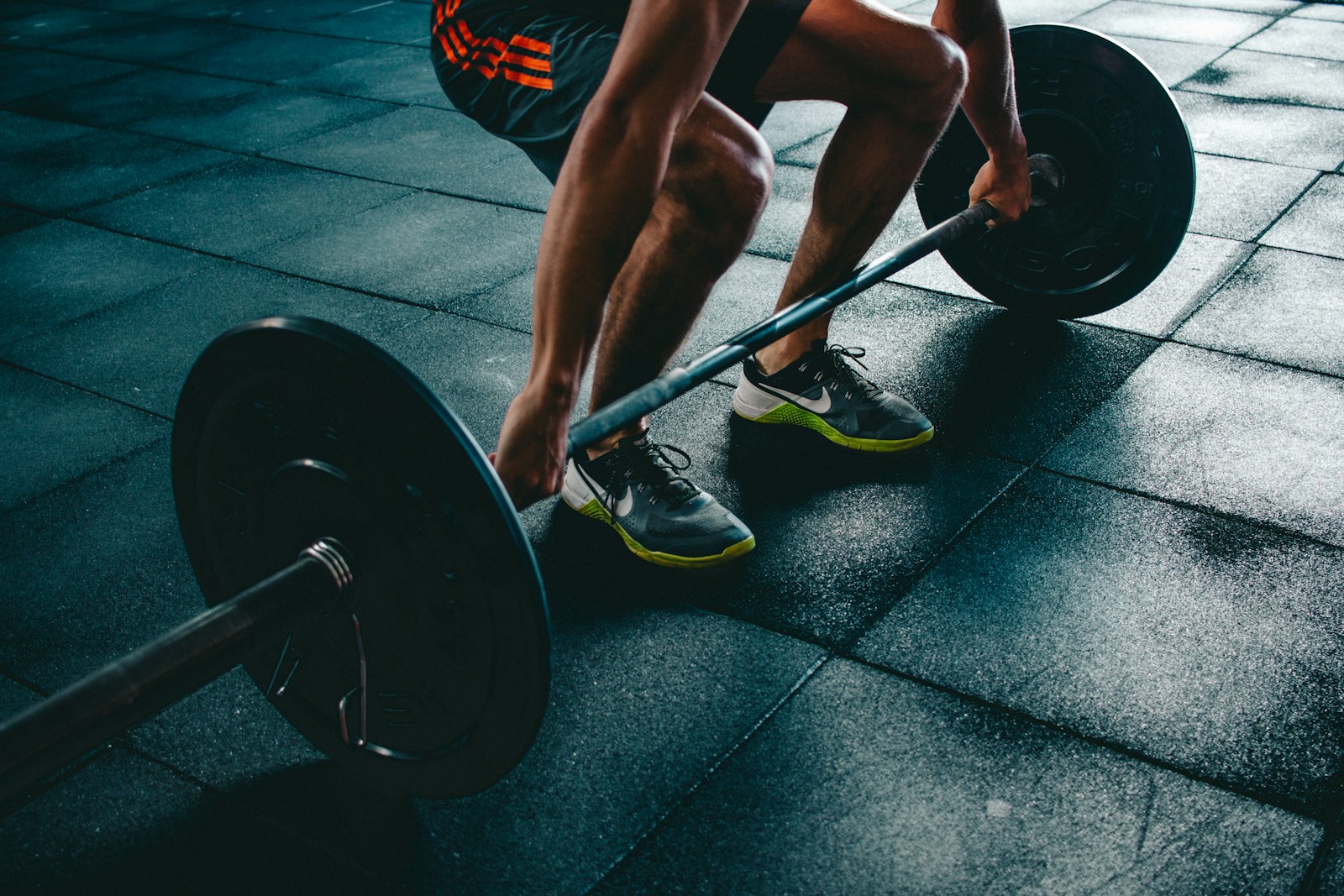 Strength training equipment in a gym